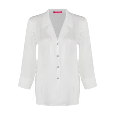 Fickle Hearts Women's Grace Ecru White Silky Satin Blouse