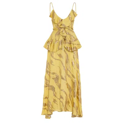 Fickle Hearts Women's Yellow / Orange Kiara Maxi Yellow Gold Silk Summer Dress In Yellow/orange