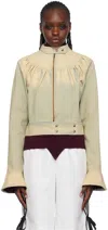 Fidan Novruzova Beige & Green Gathered Denim Jacket In Green/beige Wash