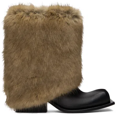 Fidan Novruzova Black & Brown Havva Chunky Trouser Boots In Black/caramel Faux F