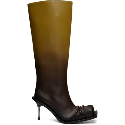 Fidan Novruzova Brown Stiletto Heel Classic Square Toe Boots In Multi