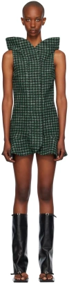 Fidan Novruzova Green & Black Dora Minidress In Green/black Checked