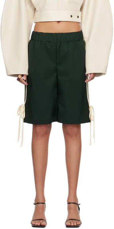 Fidan Novruzova Green Giada Shorts In Forest Green/off-whi