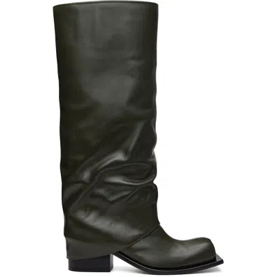 Fidan Novruzova Khaki Havva Chunky Heel Tall Boots In Black