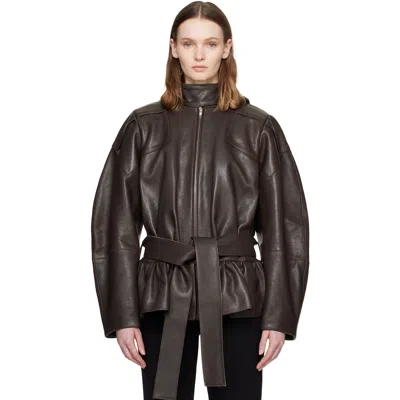 Fidan Novruzova Khaki Julia Leather Jacket In Brown