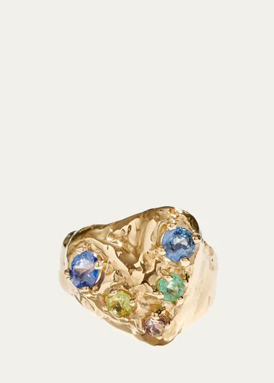 Fie Isolde Heart Ring With Precious Stones In Yellow Gold