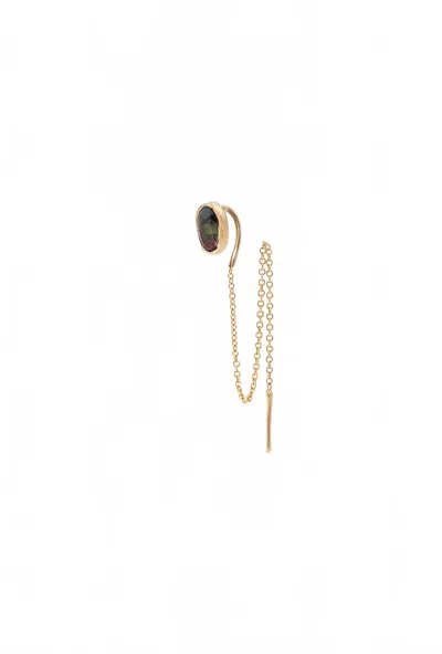 Fie Isolde Women's Alfa Threader Earring Long With Precious Stone In Gold/watermelon Tourmaline