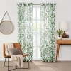 Fieldcrest Arden Botanical Leaf Cotton Grommet Top Sheer Single Curtain Panel In Green