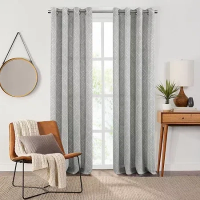 Fieldcrest Arden Diamond Brush Cotton Grommet Top Sheer Single Curtain Panel In Gray