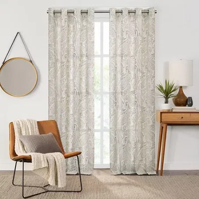 Fieldcrest Arden Soft Paisley Print Grommet Top Sheer Single Curtain Panel In White