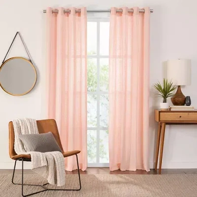Fieldcrest Arden Solid Cotton Grommet Top Sheer Single Curtain Panel In Pink