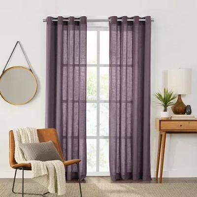 Fieldcrest Arden Solid Cotton Grommet Top Sheer Single Curtain Panel In Purple
