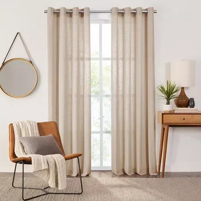 Fieldcrest Arden Solid Cotton Grommet Top Sheer Single Curtain Panel In Sand