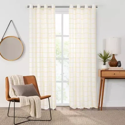 Fieldcrest Arden Windowpane Cotton Grommet Top Sheer Single Curtain Panel In Yellow