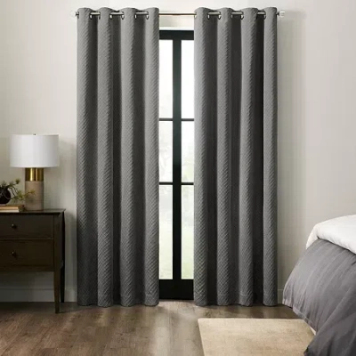 Fieldcrest Diamond Grommet Top Energy Saving 100% Blackout Single Curtain Panel In Gray