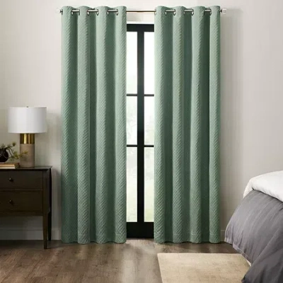Fieldcrest Diamond Grommet Top Energy Saving 100% Blackout Single Curtain Panel In Green