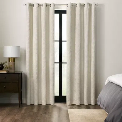 Fieldcrest Diamond Grommet Top Energy Saving 100% Blackout Single Curtain Panel In White