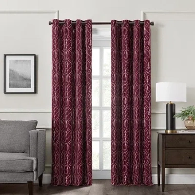 Fieldcrest Heritage Allegria Grommet Top Energy Saving Embroidered 100% Blackout Single Curtain Panel In Red