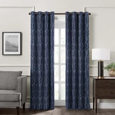 Fieldcrest Heritage Allegria Grommet Top Energy Saving Embroidered 100% Blackout Single Curtain Panel In Blue