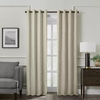 Fieldcrest Heritage Allegria Grommet Top Energy Saving Embroidered 100% Blackout Single Curtain Panel In Brown