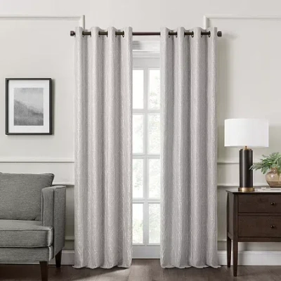 Fieldcrest Heritage Allegria Grommet Top Energy Saving Embroidered 100% Blackout Single Curtain Panel In Gray