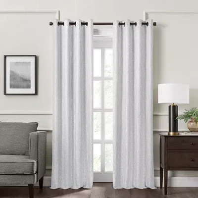 Fieldcrest Heritage Allegria Grommet Top Energy Saving Embroidered 100% Blackout Single Curtain Panel In White