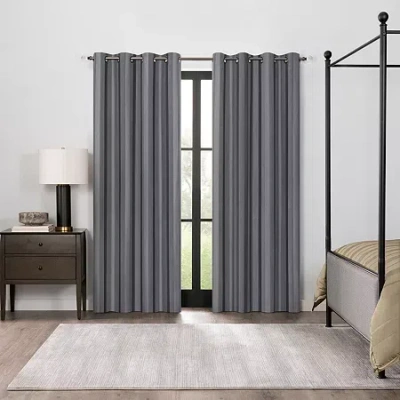 Fieldcrest Heritage Classic Stripe Grommet Top Energy Saving 100% Blackout Single Curtain Panel In Gray