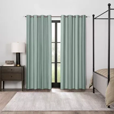 Fieldcrest Heritage Classic Stripe Grommet Top Energy Saving 100% Blackout Single Curtain Panel In Green