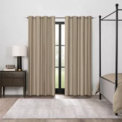 Fieldcrest Heritage Classic Stripe Grommet Top Energy Saving 100% Blackout Single Curtain Panel In Sand