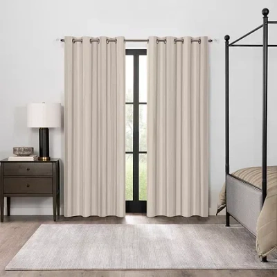 Fieldcrest Heritage Classic Stripe Grommet Top Energy Saving 100% Blackout Single Curtain Panel In White