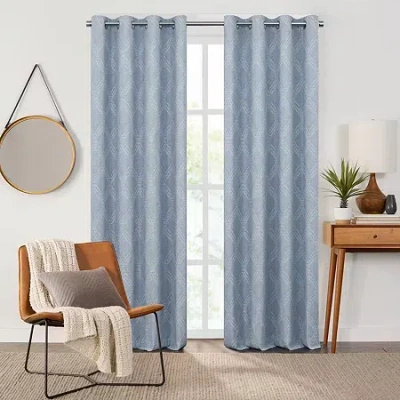 Fieldcrest Heritage Davina Intertwining Vines Grommet Top Energy Saving 100% Blackout Single Curtain Panel In Blue