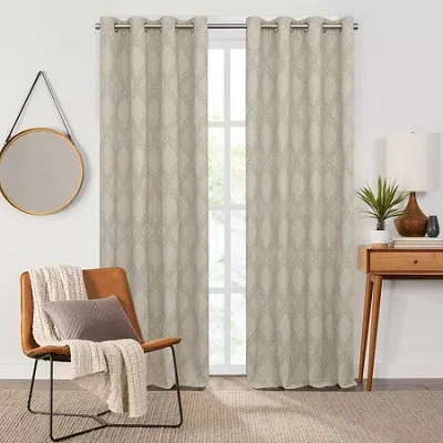 Fieldcrest Heritage Davina Intertwining Vines Grommet Top Energy Saving 100% Blackout Single Curtain Panel In Brown