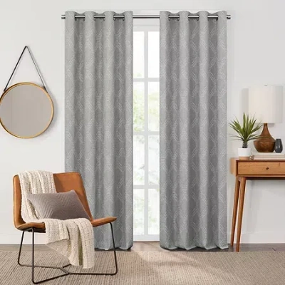 Fieldcrest Heritage Davina Intertwining Vines Grommet Top Energy Saving 100% Blackout Single Curtain Panel In Gray