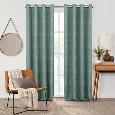 Fieldcrest Heritage Davina Intertwining Vines Grommet Top Energy Saving 100% Blackout Single Curtain Panel In Green