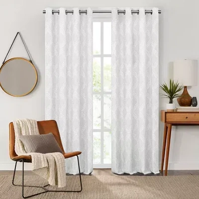 Fieldcrest Heritage Davina Intertwining Vines Grommet Top Energy Saving 100% Blackout Single Curtain Panel In White