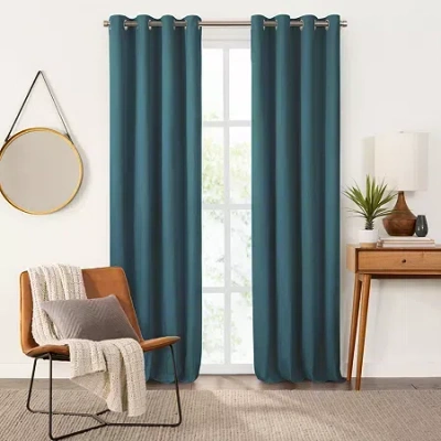 Fieldcrest Heritage Davina Solid Grommet Top Energy Saving 100% Blackout Single Curtain Panel In Blue