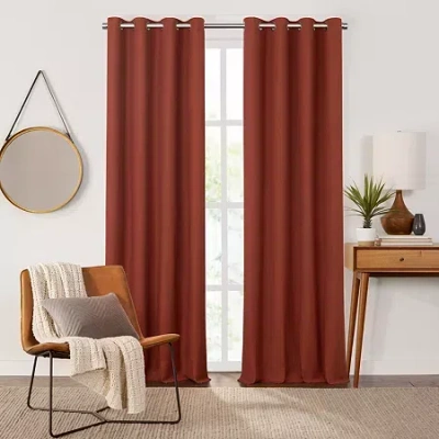 Fieldcrest Heritage Davina Solid Grommet Top Energy Saving 100% Blackout Single Curtain Panel In Brown