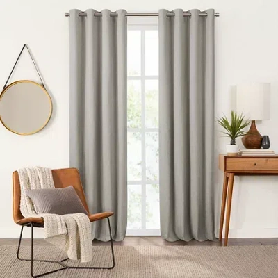 Fieldcrest Heritage Davina Solid Grommet Top Energy Saving 100% Blackout Single Curtain Panel In Gray
