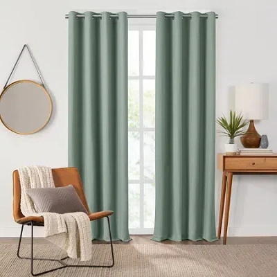 Fieldcrest Heritage Davina Solid Grommet Top Energy Saving 100% Blackout Single Curtain Panel In Green