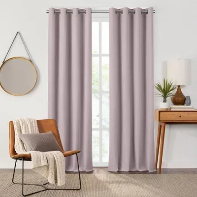 Fieldcrest Heritage Davina Solid Grommet Top Energy Saving 100% Blackout Single Curtain Panel In Purple