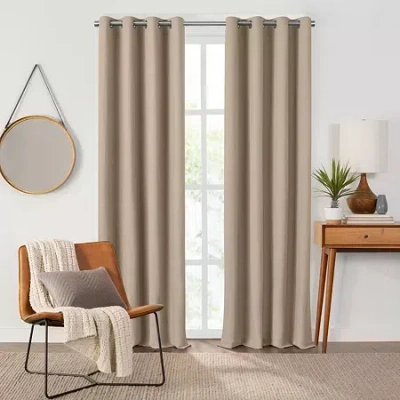 Fieldcrest Heritage Davina Solid Grommet Top Energy Saving 100% Blackout Single Curtain Panel In Sand
