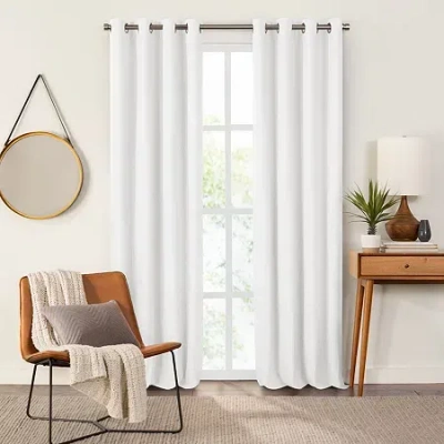 Fieldcrest Heritage Davina Solid Grommet Top Energy Saving 100% Blackout Single Curtain Panel In White