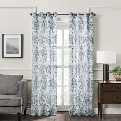 Fieldcrest Heritage Mirron Russell Print Grommet Top Sheer Single Curtain Panel In Blue