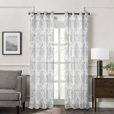 Fieldcrest Heritage Mirron Russell Print Grommet Top Sheer Single Curtain Panel In Gray