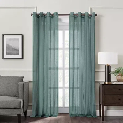 Fieldcrest Heritage Mirron Solid Grommet Top Sheer Single Curtain Panel In Blue