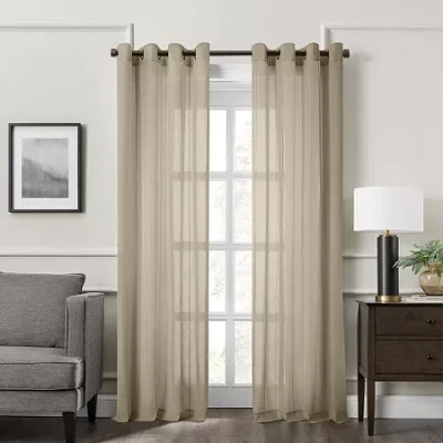 Fieldcrest Heritage Mirron Solid Grommet Top Sheer Single Curtain Panel In Brown