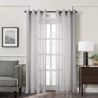 Fieldcrest Heritage Mirron Solid Grommet Top Sheer Single Curtain Panel In Gray