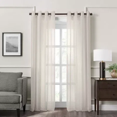Fieldcrest Heritage Mirron Solid Grommet Top Sheer Single Curtain Panel In Sand