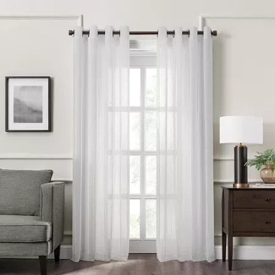 Fieldcrest Heritage Mirron Solid Grommet Top Sheer Single Curtain Panel In White