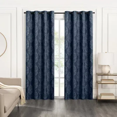 Fieldcrest Heritage Serafina Grommet Top Energy Saving 100% Blackout Single Curtain Panel In Blue